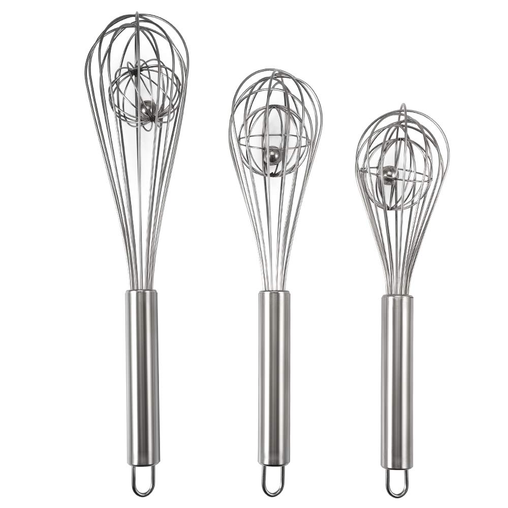 3 Pcs 9′′ 10′′ 12′′ Balloon Whisk Double Balloon Wire Whisk Blending Whisking Beating Stirring Egg Beater Stainless Steel — view 1