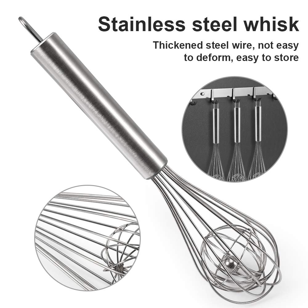 3 Pcs 9′′ 10′′ 12′′ Balloon Whisk Double Balloon Wire Whisk Blending Whisking Beating Stirring Egg Beater Stainless Steel — view 3